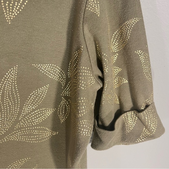 Karen Scott Gold and Green Boat Neck Cuffed Sleeve Blouse - Picture 4 of 6